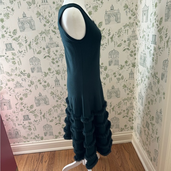 Oscar De La Renta Green Knit Wool and Fur Couture Dress - M - Picture 2 of 9